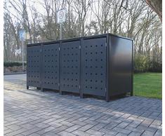 4 Mülltonnenboxen Modell No.2 für 240 Liter Mülltonnen / komplett Anthrazit RAL 7016 / witterungsbeständig durch Pulverbeschichtung / mit Klappdeckel und Fronttür