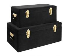 Beautify 2-er Set Aufbewahrungstruhen mit Samtbezug für Schlafzimmer, Wohnzimmer – Schwarz & Messing