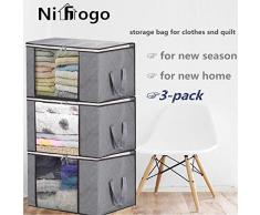 Nifogo Aufbewahrungstasche Kleideraufbewahrung Faltbare Groß Unterbett Aufbewahrungsbeutel mit Reißverschluss für Bettdecken, Kleidung, Bettzeug, Decken, Kissen, Steppdecken, 3 Stück 60 x 35 x 40 cm