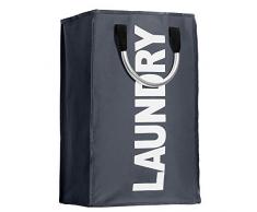 IHOMAGIC Wäschekorb Faltbar Wäschesack Wäschesammler Reise Wäschetasche Wäschebeutel Kinder Wäschetonne Grau Baby Wäschebox Kinderzimmer Junge Wäschebehälter Schmutzwäsche Stoff 33x23x53 cm Dunkelgrau