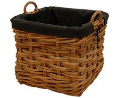 Moderner Kaminholzkorb/Flechtkorb rund aus Natur Rattan/geflochtener Dekokorb Aufbewahrung Korb mit Inlett (XL 60x62cm)