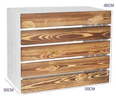 CHICCIE 3 Set Holzkiste Grete Weiß Geflammt - Langes Regal Obstkiste Dekokiste Weinkiste Ablage 50x40x30cm Gehobelt