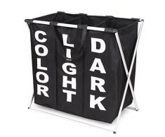 Homfa 125L Wäschekorb 3 Fächer Wäschebox mit Griffen Wäschesammler Großraumtrichter Faltbarer 100% Schwarz Polyester 60x36x58cm