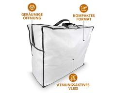 Aufbewahrungstasche für Bettdecken und Kissen, Trage-Tasche für Bettzeug oder Matratzenauflagen, handliche Reißverschluss-Box aus Vlies in 60cm x 50cm x 25cm