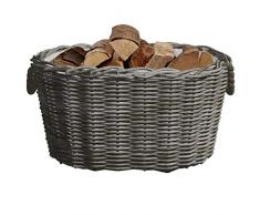 Tidyard Holzkorb mit Tragegriffen 60x40x28 cm Grau Weide Kaminholzkorb Weidenkorb Kaminkorb Aufbewahrungskorb Füllkorb Brennholzkorb Tragekorb