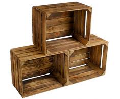Kistenbaron Weinkiste Obstkiste Holzkiste wie aus dem Alten Land - Natur Geflammt Weiß Regal Dekoration (Geflammt, Dreierset)