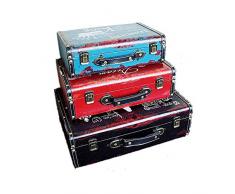 Lineary-Home Vintage Aufbewahrungstruhen Set 3 Tränke Oder Memory Box Schatztruhe Schmuck Organizer Holz Pirate Storage Box Antique Vintage Style Trunk Koffer dekorieren