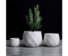 JKXWX Satz von 3 Keramik Blumentöpfe Pflanzkorb mit Drainage Loch, einfache Polyeder, Balkon Zaun Garten Home Decor,Weiß,Combination