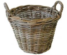 Klocke Pflanzgefäße Klassischer & Dekorativer Gartenkorb mit Folie & Henkel - Natur Pflanzkorb Weide/Weidenkorb/Blumenkorb - Naturbelassen - Indoor & Outdoor - Deko Terrasse/Balkon (Groß: Ø 38cm)