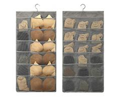 Fiittree Kleiderschrank-Organizer, doppelseitige Stoff-Hängeregal, Hängeregal, Wandhalterung/Tür-Aufbewahrung für Spielzeug, Geldbörsen, Handtücher, Socken und BH, Grau