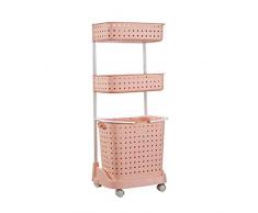 MIEDSTC Badezimmerwagen, Kunststoff herausnehmbarer Standküchenwagen, Mehrzweckkörbe Wäschekörbe Balkon Dusche Aufbewahrungswagen/Rosa / 43x32.5x99.5cm