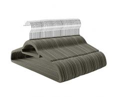 SONGMICS Kleiderbügel Samt, 100 Stück, Bügel-Set mit rutschfester Oberfläche, platzsparender Anzugbügel, mit um 360° drehbarem Metallhaken, grau CRF100V