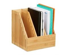 Relaxdays Stehsammler Bambus, 3 Fächer, DIN A4, Büro & Schreibtisch, Zeitschriftensammler, HBT: 30 x 28 x 26,5 cm, Natur, 1 Stück