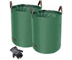 Norjews 2er Set Gartensack, 500L Gartenabfallsack aus robustem Wasserdichtes Polypropylen-Gewebe (PP) - Selbststehend und Faltbar Laubsäcke, inkl. Geschenk 1 Paar