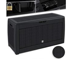Kesser® Auflagenbox Kissenbox 310 Liter mit Rollen klappbarer Deckel Haltegriffe Rattanoptik Gartenbox, Anthrazit
