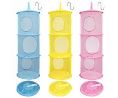 BELLE VOUS Aufbewahrungsnetz Hängend (3-er Pack) - Faltbares Hängenetz Pink, Blau, Gelb zur Aufbewahrung Spielzeugnetz Hänge Netz mit Haken für Kuscheltiere, Kinderzimmer, Bad, Balkon, Schrank