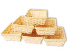 Lashuma 6er Korb Set rechteckig Bambuskörbchen, Flacher Füllkorb ca. 20 x 14 x 6 cm, Spankorb Natur