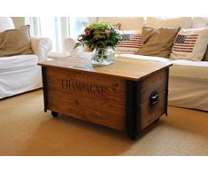 Uncle Joe´s Couchtisch XL Champagne Truhentisch Truhe im Vintage Shabby chic Style aus Massiv-Holz in braun mit Stauraum und Deckel Holzkiste Beistelltisch Landhaus Wohnzimmertisch Holztisch nussbaum