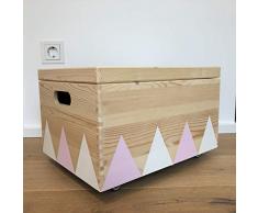 Holz Spielzeugkiste Weiß/Pink - Rollen Triangel skandinavisch mit Deckel