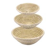 Gruener Handel Flechtkorb Kaisagras Rund - Natur - Handarbeit - Fair Trade (Set (alle DREI Größen))