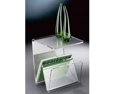 HOWE-Deko Hochwertiger Acryl-Glas Zeitungsständer, Beistelltisch mit Zeitschriftenständer, Zeitungstasche, klar, 35 x 35 cm, H 41,5 cm, Acryl-Glas-Stärke 10 mm