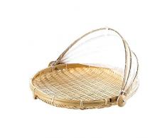 Allowevt Handgewebtes rundes Rattan-Serviertablett mit Gazeüberzug, Mehrzweckkorb, Rattan-Korb im chinesischen Stil, Brotkuchen-Gebäckkorb für Obst, Brot, Speisen, Aufbewahrung