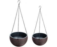 Andifany 2 Pack Dual-Pots Design H？Nge Korb Pflanz Gef？？E Selbst Bew？Ssernde Indoor Au？En Pflanzen- und Blumen H？Nge T？Pfe mit Abtropf FL？Che und Kette, 2 Gr？？En Sortiert