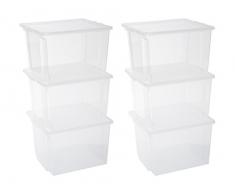 IRIS 130625, 6er-Set Aufbewahrungsboxen / Kisten mit Deckel / Stapelboxen Useful Storage Box, USB-M, Kunststoff, transparent, 42 x 36 x 26,5 cm