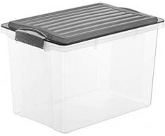 Rotho Compact Aufbewahrungskiste 19 l mit Deckel, Kunststoff (PP), grau /transparent, 19 Liter / A4 (39,5 x 27,5 x 27 cm)