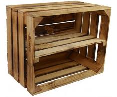 CHICCIE 2 Set Neue Vintage Holzkiste mit Ablage vom Werk (Quer)- Gebrannt Geflammt - Obstkiste - Weinkiste - Natur Used Look