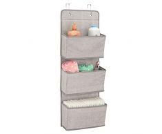 mDesign Hängeaufbewahrung mit 3 Taschen - Kinderzimmer Aufbewahrung für Stofftiere, Windeln und Handtücher - Taschengarderobe zum Hängen - Leinen