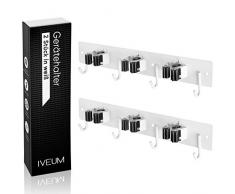 2 Stück Besenhalterung für die Wand - Edelstahl Gerätehalter - Besenhalter - Leichte Montage und leichte Aufhängung von Gartengeräte - 3 Halter und 4 Haken