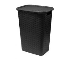 Multistore 2002 Wäschekorb Wäschebox in Flecht Rattan Optik 65 Liter - schwarz - Wäschetruhe Wäschekorb