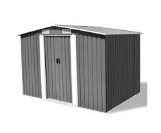 vidaXL Gerätehaus Metall 257x205x178cm Grau Schuppen Gartenhaus Geräteschuppen