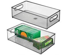 mDesign 2er-Set Aufbewahrungsbox mit integrierten Griffen – zur Aufbewahrung von Küchen-, Badezimmer- oder Büroutensilien – Kunststoffbox für die Schreibtischablage – rauchgrau