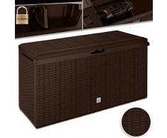 Kesser® Auflagenbox Kissenbox 290 Liter mit Rollen klappbarer Deckel Haltegriffe Rattanoptik Gartenbox, Braun