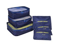 Packing Cubes Koffer Organizer, Coolzon Packtaschen Packwürfel Kleidertaschen, Wasserdicht Reiseorganizer Wäschebeutel Schuhbeutel Reise, 6 Stück, Punkte