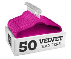Zober Premium-Qualität, platzsparende Samt-Kleiderbügel, stark und langlebig, hält bis zu 4,5 kg – 360 Grad drehbarer Haken – Ultra dünne, rutschfeste Kleiderbügel – 50 Stück (Pink)