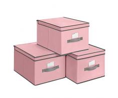 SONGMICS Faltboxen, 3er Set, Aufbewahrungsboxen mit Deckel, Stoffboxen mit Etikettenhalter, Aufbewahrungskörbe, Spielzeug-Organizer, 40 x 30 x 25 cm, rosa RFB03PK