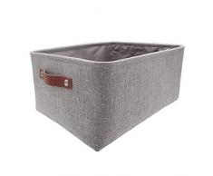 Mangata Faltbare Aufbewahrungskörbe mit Ledergriff, Verdicktes Leinen Stoff Aufbewahrungsbox Korb für Spielzeug, Kleidung, Zuhause, Wäsche (Grau, Medium)