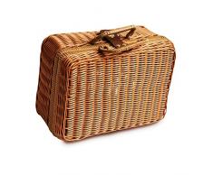 seasaleshop Aufbewahrungskorb aus Rattan Geflochten Koffer Picknickkorb Rechteckig Korb mit Henkel Weidenholz Weidenpicknickkorb