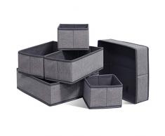 homyfort 6er-Set Stoffbox für Schrank oder Schublade, Aufbewahrungsbox für Wäsche, Gürtel, Accessoires, Aufbewahrungskiste für den Schublade Stoff kiste, Vliesstoff, Grau Leinen, XDCB6P