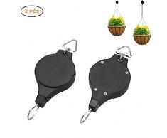 Ysoom Ampelaufzug Blumenampel Pflanzenrolle Haken Halte Einziehbare Hochleistungs-Leichter Reichweite Teleskop Pflanzenrolle Hängende Blumenkorb-Haken für Gartenkörbe 2 Stücke