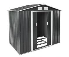 TecTake Metall Gerätehaus Gartenhaus Satteldach | Metall-Fundament | Diverse Farben und Modelle (Typ 3 | Grau | Nr. 402568)