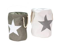 2er Set Wäschesäcke Wäschekörbe Star Sterne im Vintage Look Grau & Weiß