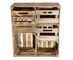 Kontorei® geflammter/gebrannter Hochschrank mit 3 Schubladen 77cm x 68cm 35cm 1er Set Schrank Kommode Obstkiste Flur