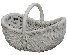 Einkaufskorb/Bügelkorb/Shopper aus echtem Rattan, Henkel- Trage-Korb leicht und stabil (Weiss)