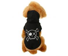 BBring Totenkopf Skull Muster Hoodie mit Kapuze für Katzen Hunde, Kurzarm Stricken Shirt mit Knopfleiste dicken Herbst Winter Warm Haustier Kleidung für Hündchen Kätzchen (L, Schwarz)