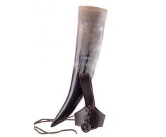 Battle-Merchant Trinkhorn Set - Methorn in versch Größen inkl. Gürtelhalter aus Leder - für Met - Wikinger - Mittelalter - LARP, Natur, 500 ml