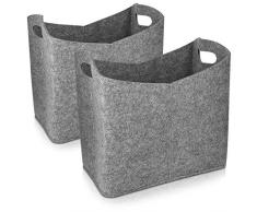 Navaris 2X Filzkorb für Kaminholz Zeitungen 40x23x39cm - Filz Korb für Feuerholz große Filztasche Zeitungsständer - Aufbewahrung mit Griff in Grau